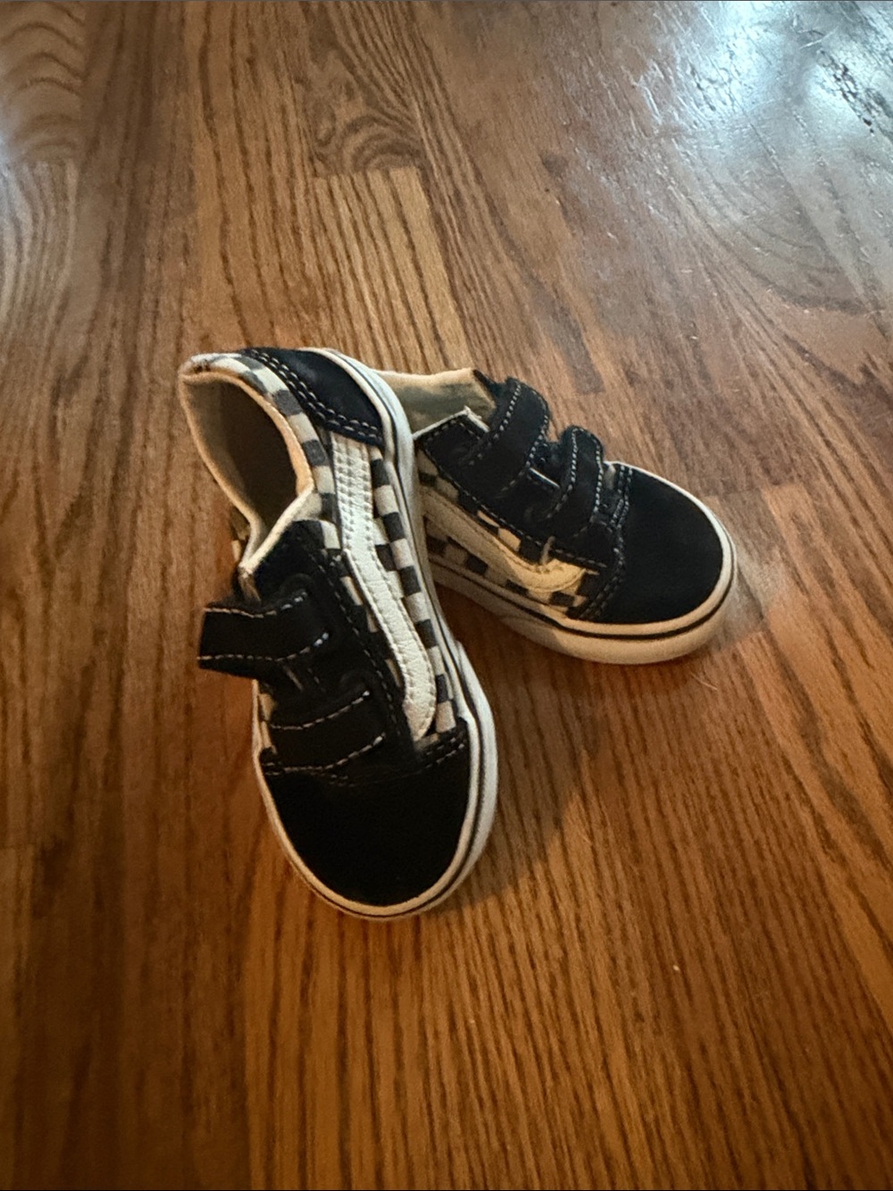 Vans Kids Black and White Checkerboard Velcro Sneakers